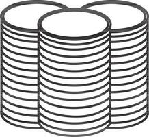 Three cash in stacks of coins in black line art. vector