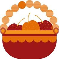 Apples in red basket made by orange dotted. vector