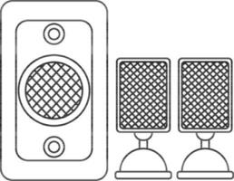 Black line art sound speakers in flat style. vector