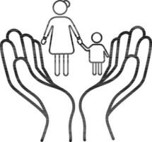 Human hand protecting mother and child. vector