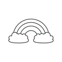 Rainbow icon with clouds. Illustration in outline style. 70s retro vector design.