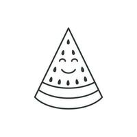 Smiling watermelon slice icon. Illustration in outline  style. Vector design.