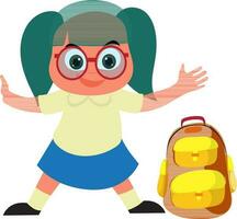 Cartoon character of girl with bag. vector