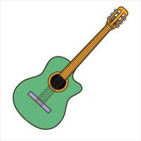 Green acoustic guitar icon.  Illustration in cartoon style. 70s retro clipart  vector design.