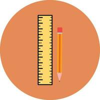 Illustration of stand pencil and scale on circular orange background. vector