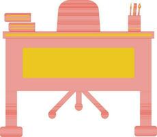 Orange and yellow book, pencil box on table with chair. vector