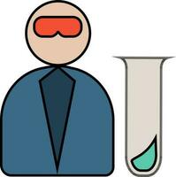 Man with test tube in flat style. vector