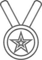 Black line art star decorated circle medal. vector