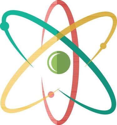 Illustration of colorful atom icon.