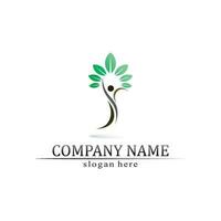 Tree leaf vector and green logo design friendly concept