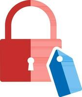 Illustration of tag or label with lock in flat style. vector