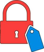 Icon of tag or label with lock in flat style. vector