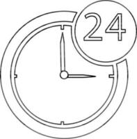 Black line art illustration of a 24 hour in clock. vector