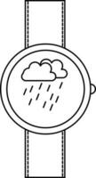 Black line art cloud in smartwatch screen. vector