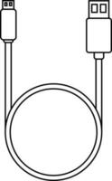 Line art USB cable on white background. vector