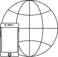 Globe with smartphone in flat style. vector