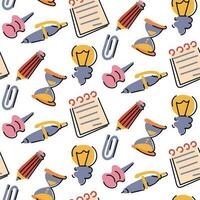 A pattern of cute little stickers with stylish illustrations on the theme of the the process of creation. Seamless background with fashionable cozy elements. Ideal for printing on textiles and paper vector
