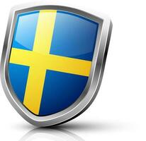 Glossy shield of Sweden flag. vector