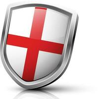 Glossy shield of grey and red England flag. vector