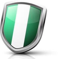 Green and white flag of Nigeria on glossy shield. vector