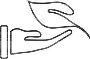 Line art icon of hand and leaf. vector