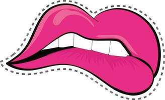 Female sexy biting lips in pink color. vector