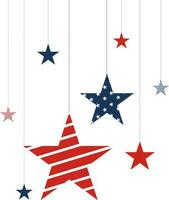 Hanging stars in american flag colors. vector