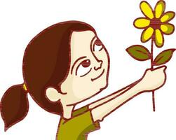 Cute girl with flowers. vector