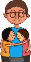 Illustration of father hugging his childs. vector