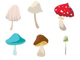 set of vector illustration of different mushrooms. Collection of stylized edible or psychedelic mushrooms. Vector illustration on white background