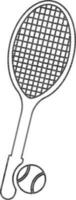 Tennis racket with ball made by black line art. vector