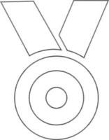 Black line art illustration of a round medal with ribbon. vector