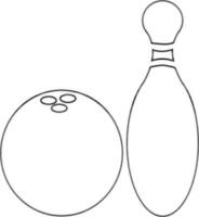 Black line art bowling pin with ball. vector