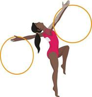 Girl doing gymnastics with hoops. vector