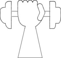 Black line art hand holding dumbbells. vector