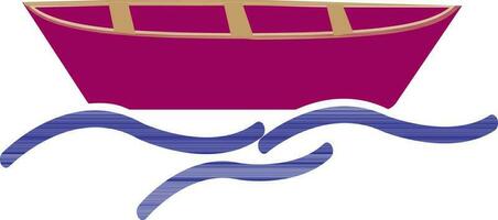 Pink boat with blue wave. vector