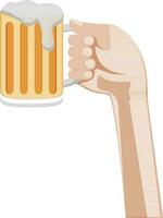 Flat illustration of human hand with beer mug. vector