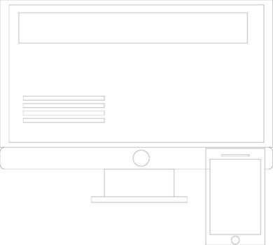 Line art computer screen with mobile. vector