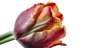 étourdissant image, l'eau gouttelettes de Frais tulipe fleur sur transparent Contexte. génératif ai technologie. png