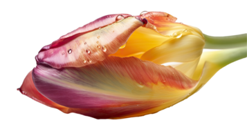 Stunning Image, Water Droplets of Fresh Tulip Flower on Transparent Background. Technology. png