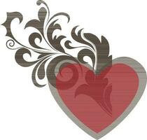 Stylish red heart decorated with floral design. vector