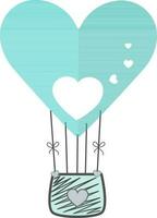 Sky blue hot air balloon for valentine day concept. vector