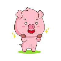 Cute pig cartoon character with excited expression. Adorable animal concept design. Isolated white background. Vector art illustration.