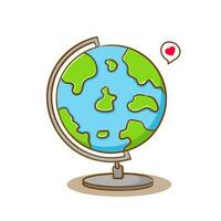 Globe with stand and love isolated in vector. Earth globe on stand clipart on white background. Cartoon Flat style of Globe stand symbol. vector