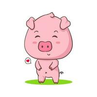 Cute pig cartoon character standing. Adorable animal concept design. Isolated white background. Vector art illustration.