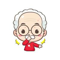 Cute grandpa show close mouth with finger pose cartoon character. People expression concept design. Isolated background. Vector art illustration.