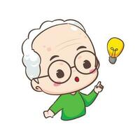 Cute Grandpa show idea with light bulb sign cartoon character. People expression concept design. Isolated background. Vector art illustration.