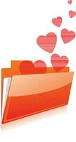 Flying red hearts in file folder. vector