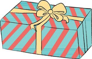 Perfect wrapped blue gift box with yellow ribbon. vector