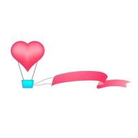 Heart shape hot air balloon with blank ribbon. vector